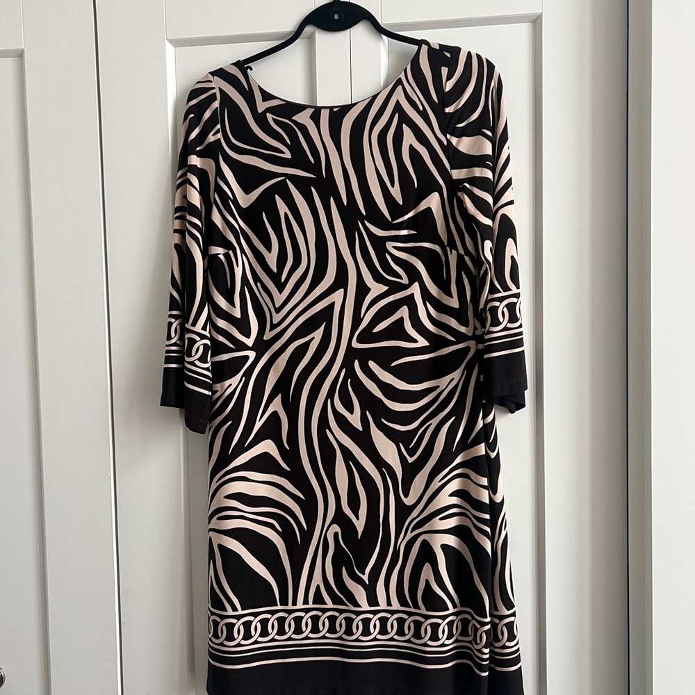 Versatile and timeless brown/nude zebra print dress